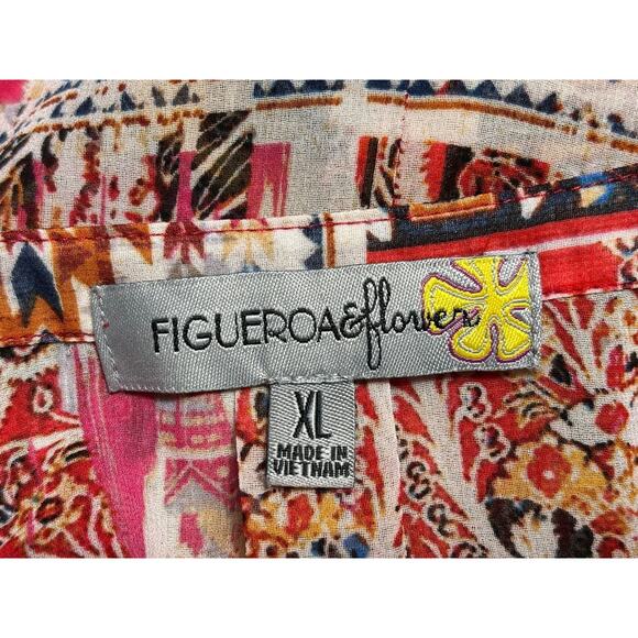 Figueroa Flower Tunic Blouse Womens Size XL Multi V-Neck Roll Tab 3/4 Sleeves - Picture 3 of 7